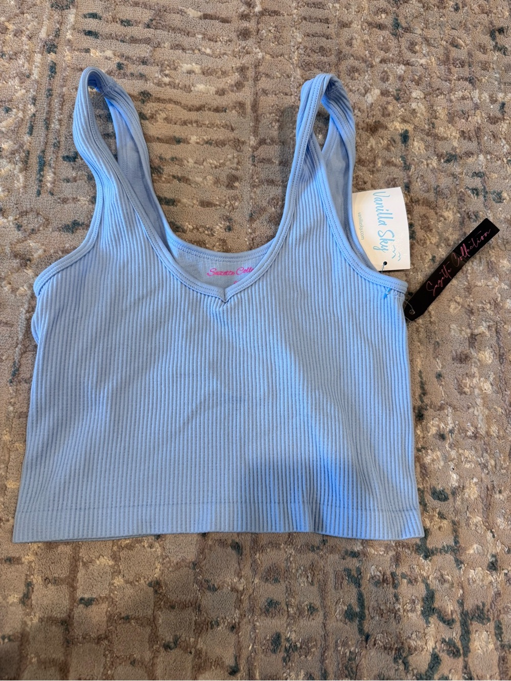 Seaside Girl Ribbed Scoop Crop Tank - Light Blue